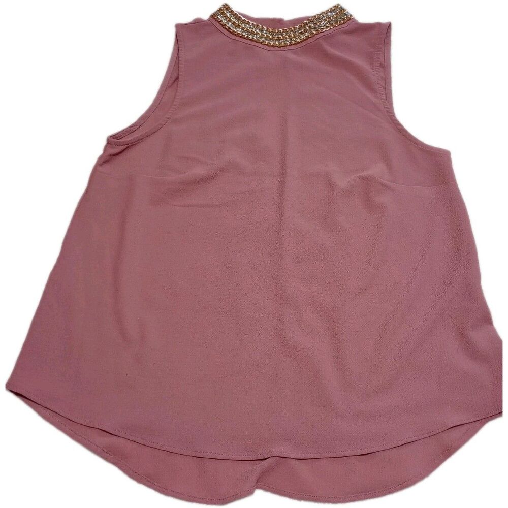 Moa Moa Womens Dusty Pink Blouse Rhinestone Chain Neck Keyhole Tank Top Size L